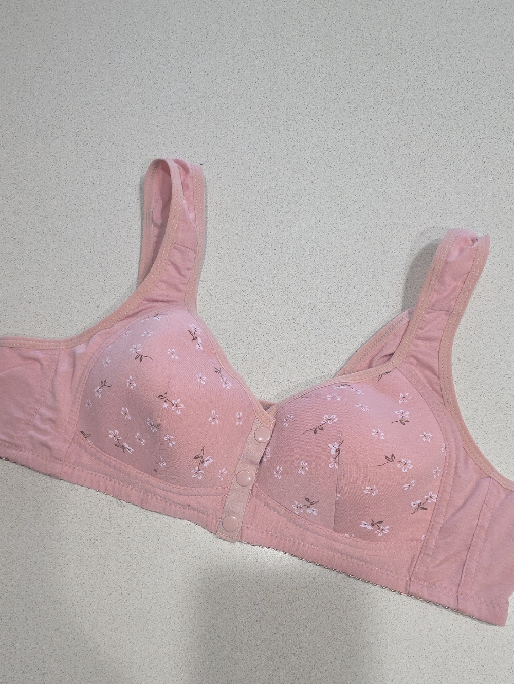 Comfort Cotton Front‑Closure Pink Floral Bra. XL
